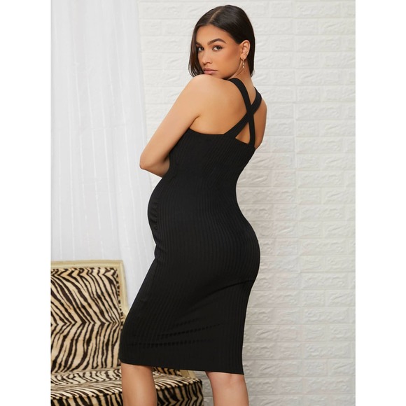 MATERNITY Crisscross Back Knot Front Bodycon Dress black - Picture 2 of 7